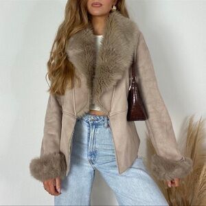 Marks & Spencer 70s style beige afghan faux suede and fur jacket coat size M